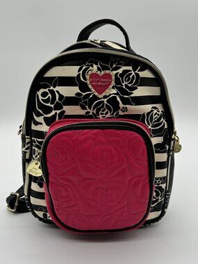 Betsey Johnson LBLIZZY Striped and Quilted Hot Pink Rose Mini Backpack